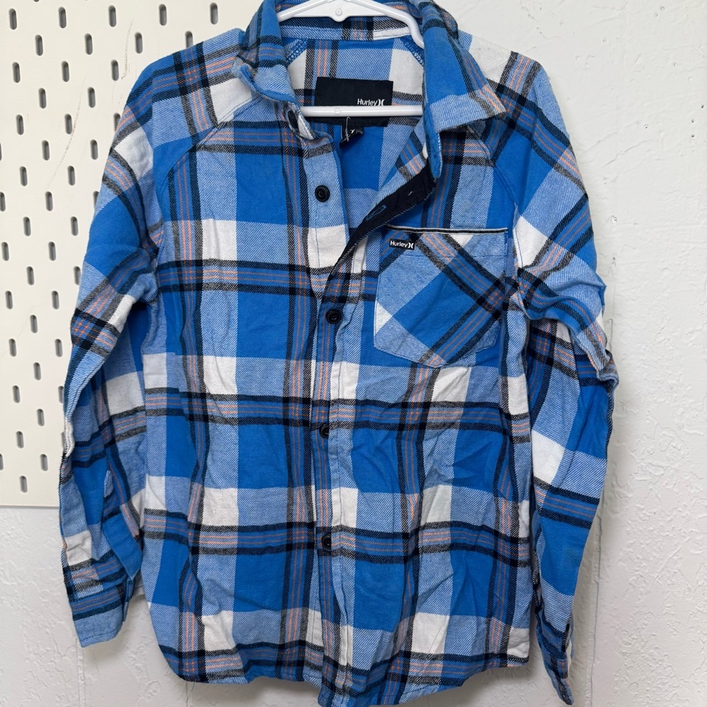 HURLEY Boys Flannel Shirt 7 Years‎ Blue Check Cotton